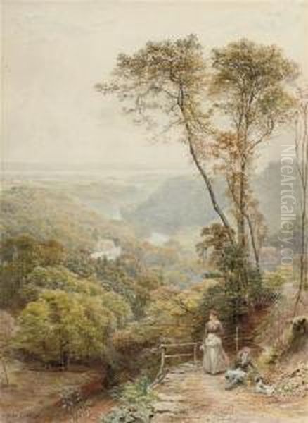 Figures And A Dog Overlooking Mobury Vale, Yorkshire Oil Painting by Ebenezer Wake Cook