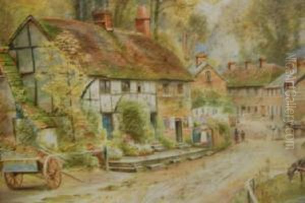 English Village Scene Oil Painting by Ebenezer Wake Cook