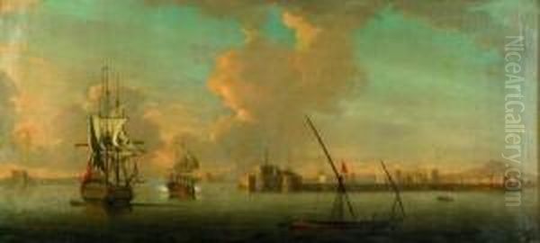 Animated Harbor View With Distant Minarets Oil Painting by Ebenezer Wake Cook