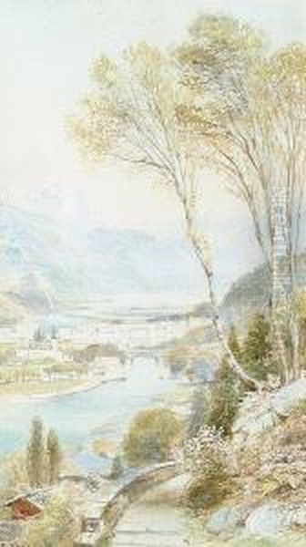 An Alpine Town By A River Oil Painting by Ebenezer Wake Cook