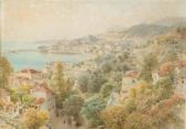 Italian Seaside Town Oil Painting by Ebenezer Wake Cook