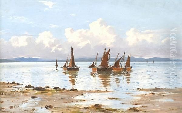 Boats In An Estuary Oil Painting by Herbert Moxon Cook