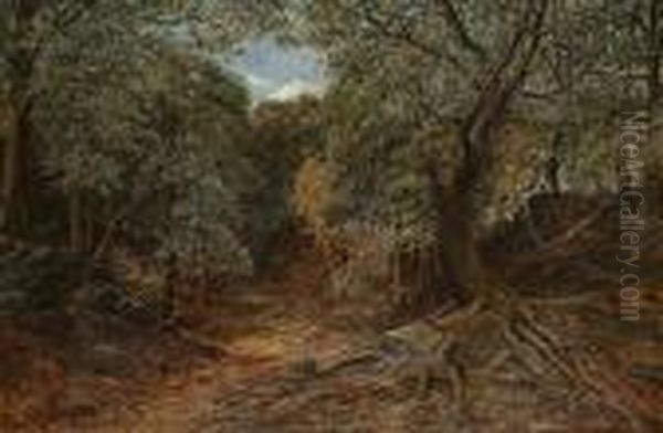 Rabbits In A Wooded Glade Oil Painting by Herbert Moxon Cook