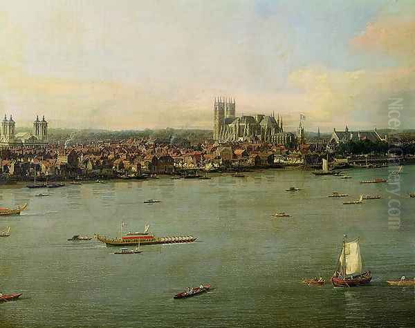 View of the Thames and Westminster Bridge, detail of Westminster Abbey, 1746-47 (detail) Oil Painting by (Giovanni Antonio Canal) Canaletto