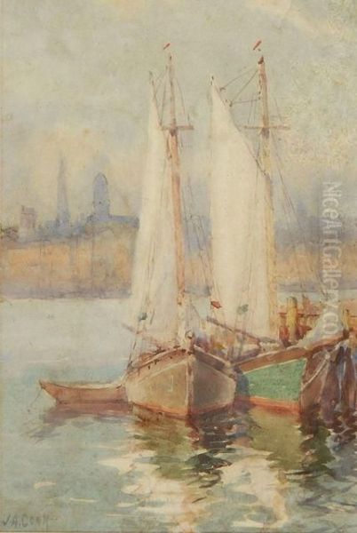 Sailboats At Dock. Oil Painting by John A. Cook