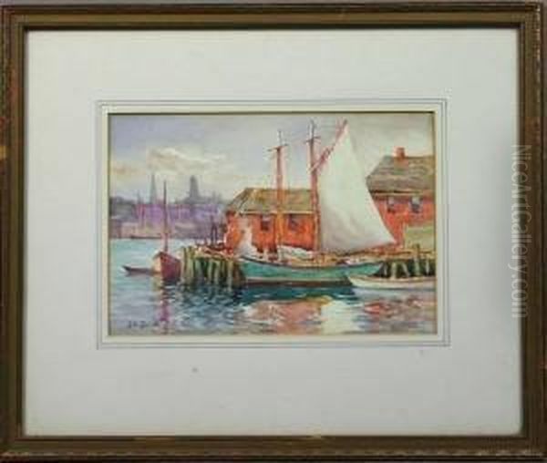 Sailboats In Gloucester Harbor Oil Painting by John A. Cook