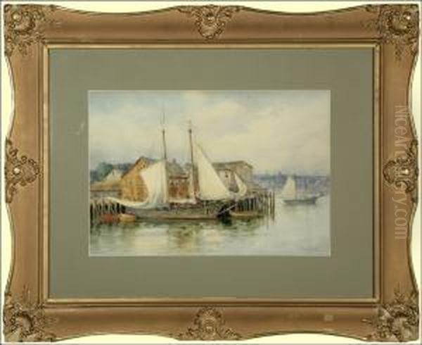 Sailboats In Gloucester Harbor Oil Painting by John A. Cook