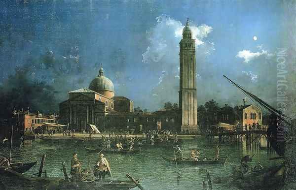 Night-time Celebration Outside the Church of San Pietro di Castello Oil Painting by (Giovanni Antonio Canal) Canaletto