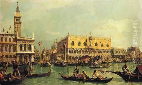 Piazzetta and the Doge's Palace from the Bacino di San Marco Oil Painting by (Giovanni Antonio Canal) Canaletto