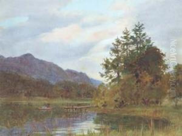 Lake Scene With Rowing Boat Oil Painting by Isaac Cooke