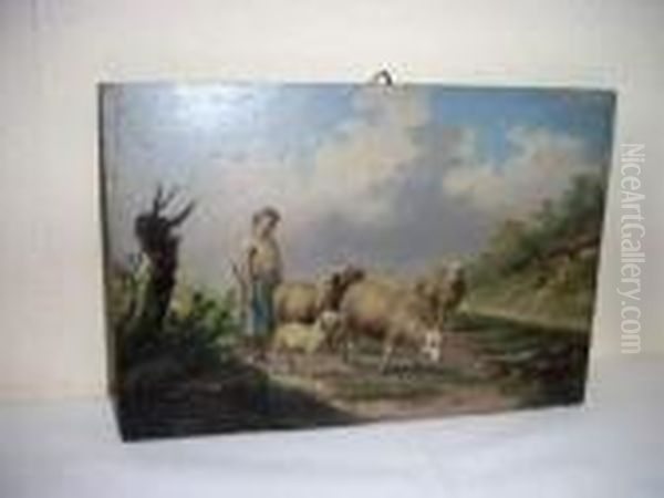 Bergere Et Ses Moutons Oil Painting by Auguste Coomans