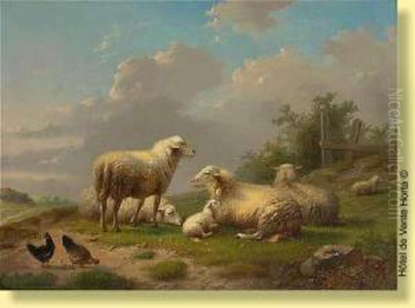 Moutons A La Barriere Oil Painting by Auguste Coomans