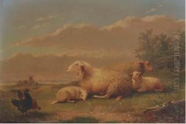 Sheep Resting In A Meadow Oil Painting by Auguste Coomans