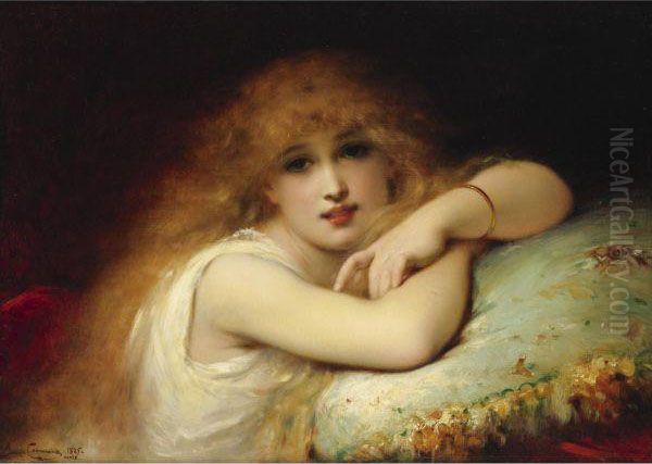 A Young Woman Of Leisure Oil Painting by Pierre Oliver Joseph Coomans