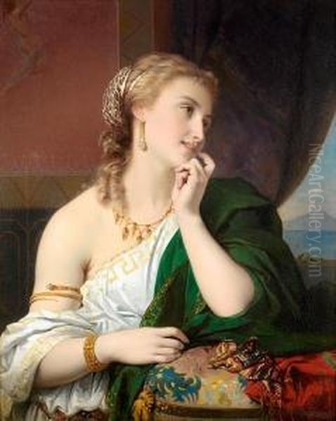 A Neapolitan Beauty Oil Painting by Pierre Oliver Joseph Coomans