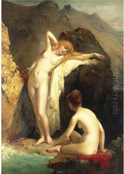 Les Baigneuses Oil Painting by Pierre Oliver Joseph Coomans