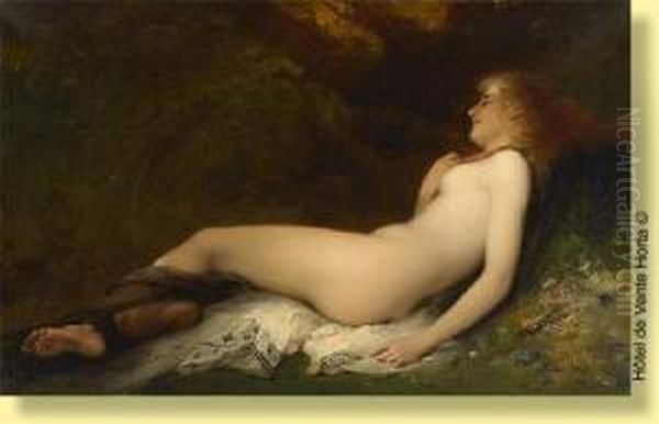 Jeune Femme Nue Alanguie Dans Un Bois.
 Signee, Situee Et Datee: Joseph Coomans Paris 1885 Oil Painting by Pierre Oliver Joseph Coomans