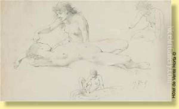 Dessin Au Crayon Sur Papier: Etude De Muses Oil Painting by Pierre Oliver Joseph Coomans