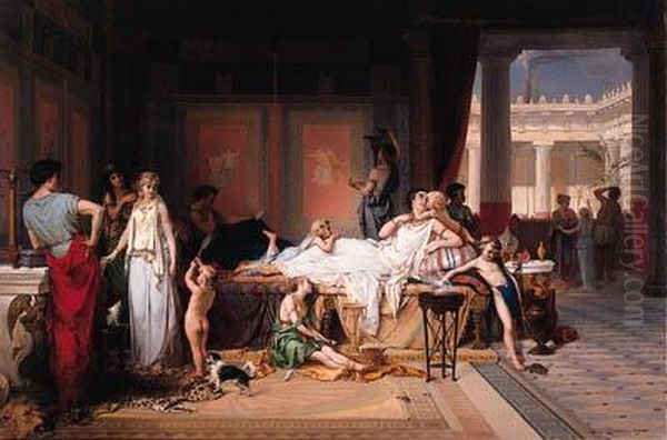 The Last Hour Of Pompeii - The House Of The Poet Oil Painting by Pierre Oliver Joseph Coomans