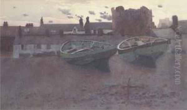 Boats On The Foreshore At Dusk by Hubert Coop