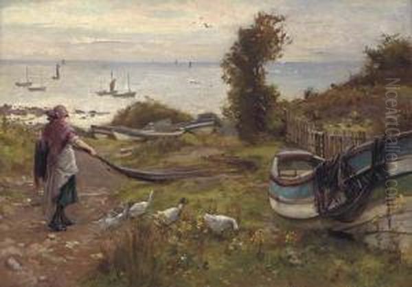 Drying The Nets Oil Painting by Hubert Coop