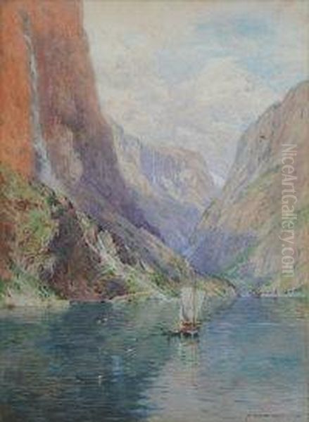 Boats On A Deep Fjord Oil Painting by Alfred Heaton Cooper