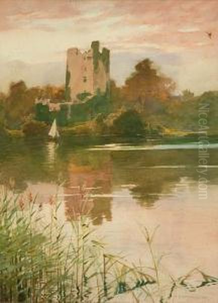 Castle And Mere Oil Painting by Alfred Heaton Cooper