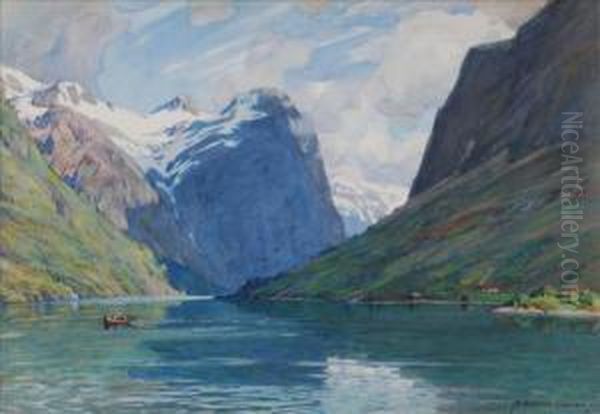 Olden Lake,nord Fjord, Norway Oil Painting by Alfred Heaton Cooper