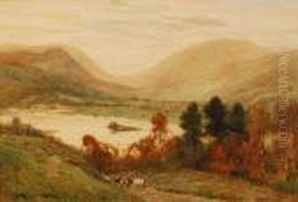 Lakeland View With Cattle On A Track Way To The Fore And Distant Hills Oil Painting by Alfred Heaton Cooper