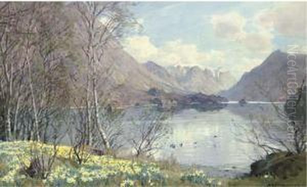 Wild Daffodils, Ullswater Oil Painting by Alfred Heaton Cooper