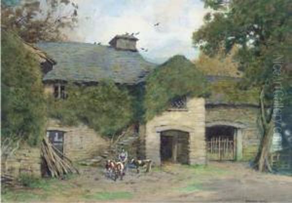 Feeding The Calves Oil Painting by Alfred Heaton Cooper