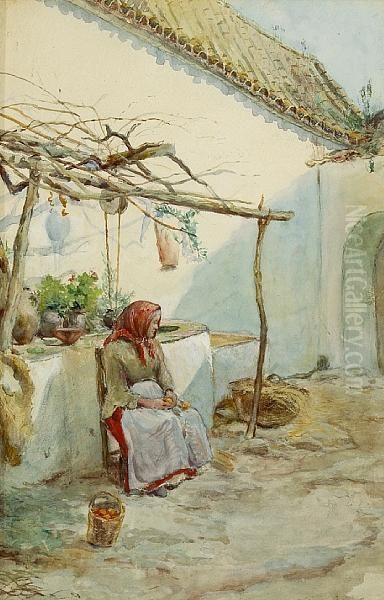 Lady Seated Near A Well Oil Painting by Colin Campbell Cooper