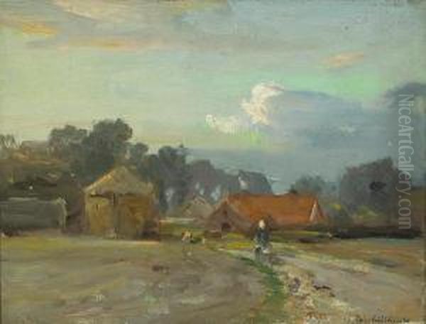 Figure On A Path To A Village Oil Painting by Colin Campbell Cooper