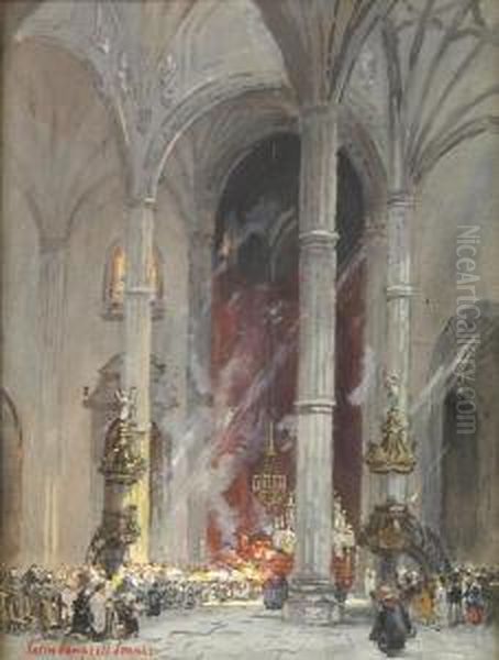 Cathedral Interior Oil Painting by Colin Campbell Cooper