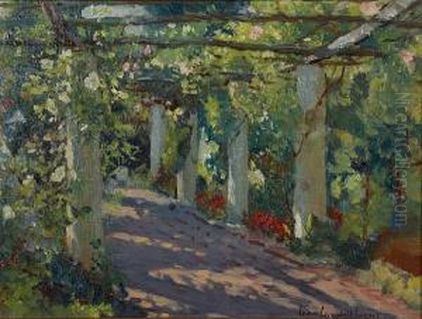 Sun-dappled Garden With Trellis Oil Painting by Colin Campbell Cooper