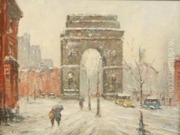 Washington Square In Winter Oil Painting by Colin Campbell Cooper