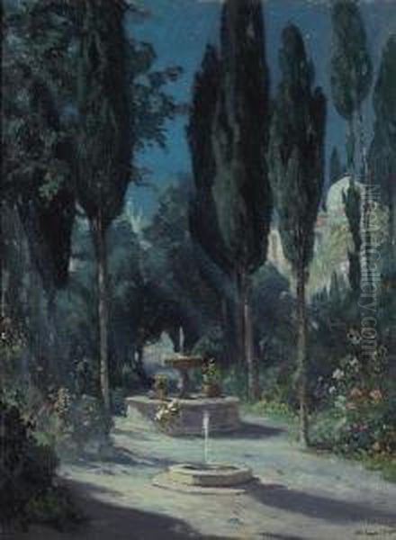 A Garden In Granada In The Moonlight Oil Painting by Colin Campbell Cooper