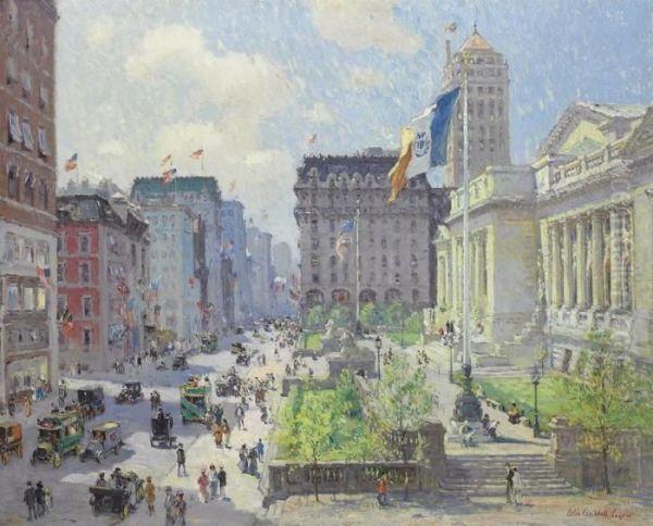 New York Public Library Oil Painting by Colin Campbell Cooper