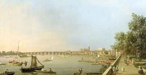 The Thames from the Terrace of Somerset House, looking upstream Towards Westminster and Whitehall, c.1750 Oil Painting by (Giovanni Antonio Canal) Canaletto