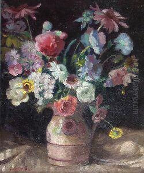 A Still Life Of Assorted Flowers In A Jug Oil Painting by Colin Campbell Cooper