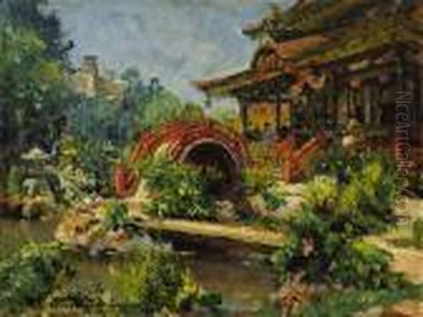 ''japanese Tea Garden'' San Diego Exposition Oil Painting by Colin Campbell Cooper