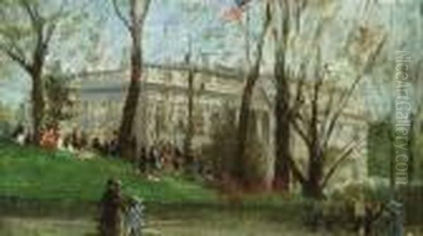 White House Easter Egg Hunt Oil Painting by Colin Campbell Cooper