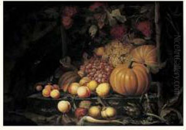 Nature Morte De Raisins, Artichauts Et Citrouilles Oil Painting by Alexander Coosemans