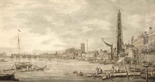 The Thames Looking towards Westminster from near York Water Gate Oil Painting by (Giovanni Antonio Canal) Canaletto