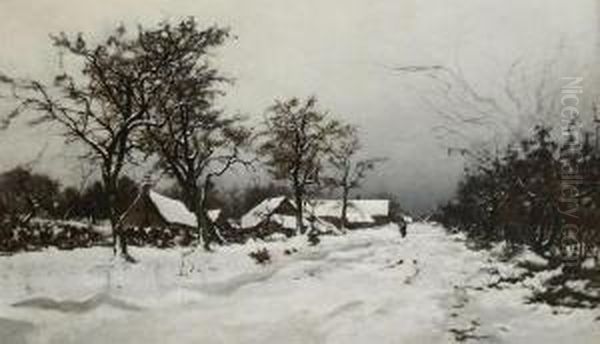 Winter Landscape With Stroller Near The Farmhouse Oil Painting by Joseph Theodore Coosemans