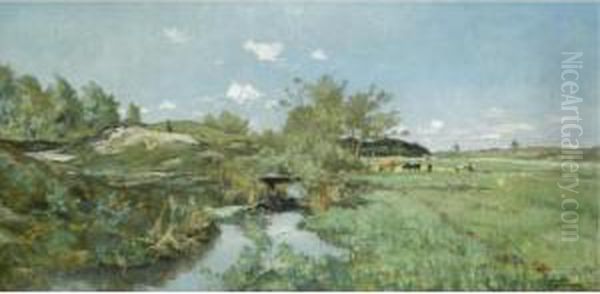 River Landscape Outside Genk Oil Painting by Joseph Theodore Coosemans