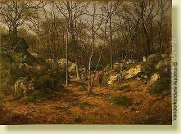 Le Bois De Fontainebleau Anime En Automne Oil Painting by Joseph Theodore Coosemans