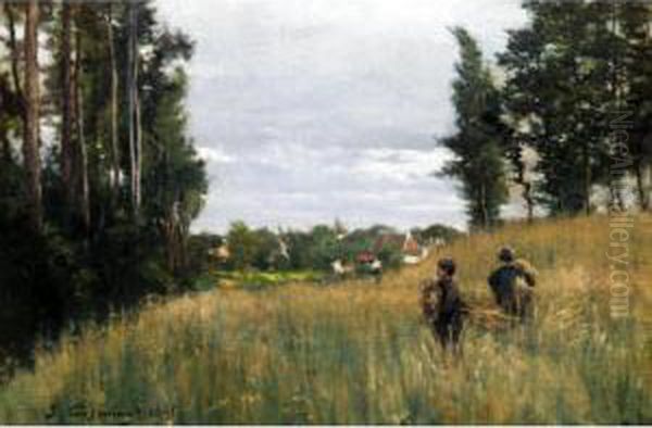 Figures In A Forest Clearing; Figure On A Country Path Oil Painting by Joseph Theodore Coosemans