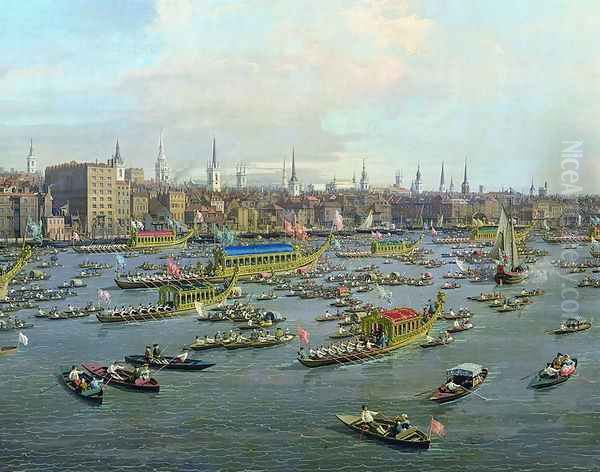 The River Thames with St. Paul's Cathedral on Lord Mayor's Day, detail of the boats, c.1747-48 Oil Painting by (Giovanni Antonio Canal) Canaletto