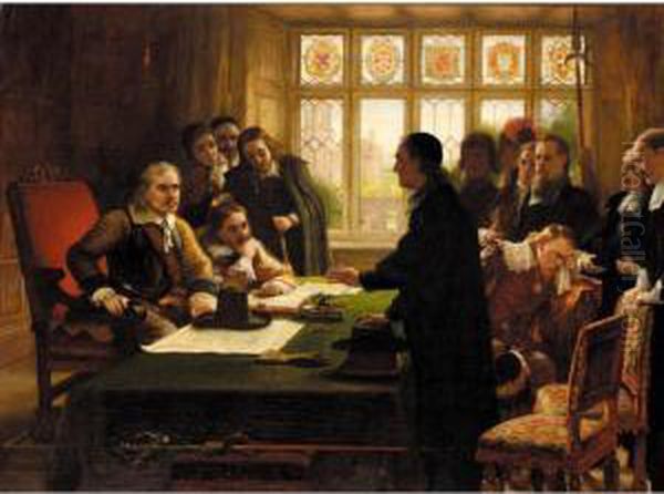 Oliver Cromwell And His 
Secreatry John Milton, Receiving A Deputation Seeking Aid For The Swiss 
Protestants Oil Painting by Charles West Cope